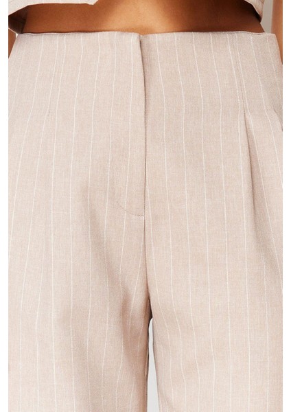 Kadın Yeni Moda Geniş Paça Uzun Boy Dokuma Wide Leg Geniş Paça Çizgili Pantolon indirimleri