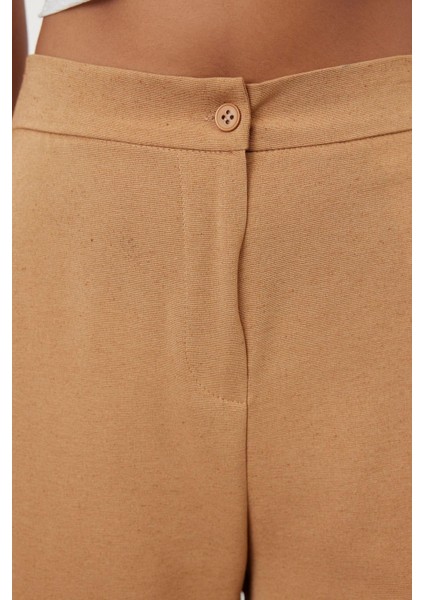 Kadın Yeni Moda Geniş Paça Regular Boy Dokuma Keten Görünümlü Düz Kesim Pantolon fırsatları