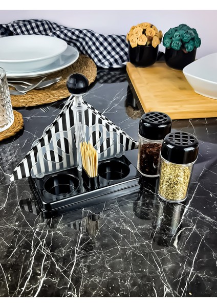 Peçetelik ve Kürdanlıklı 2li Baharatlık Pul Biber ve Kekik Seti Piano Black Renkli fiyatları