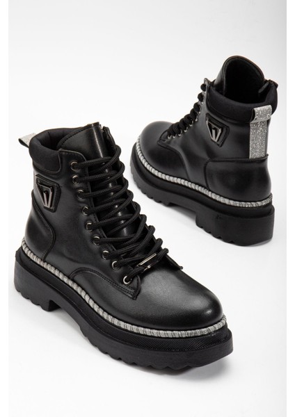 35 Kadın Simli Sargılı Kısa Postal Bot Siyah modelleri