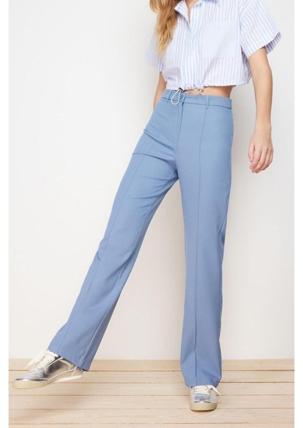 Kadın Yeni Moda Boru Paça Uzun Boy Dokuma Yüksek Bel Nervür Dikişli Pantolon