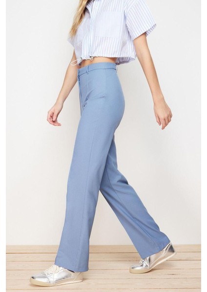 Kadın Yeni Moda Boru Paça Uzun Boy Dokuma Yüksek Bel Nervür Dikişli Pantolon