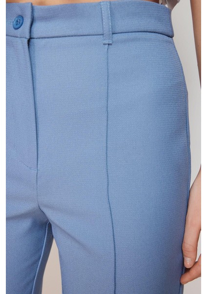 Kadın Yeni Moda Boru Paça Uzun Boy Dokuma Yüksek Bel Nervür Dikişli Pantolon