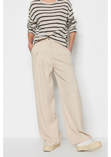 Kadın Yeni Moda Geniş Paça Uzun Boy Dokuma Keten Görünümlü Wide Leg Geniş Paça Pantolon fiyatları