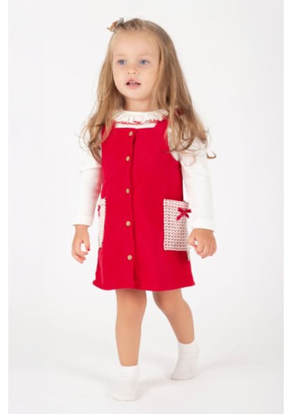 Cep Dantelli Düğmeli 2 Parçalı elbise - Kırmızı