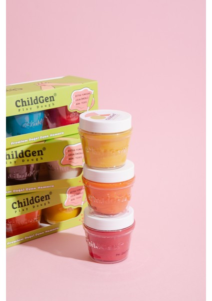 Doğal Oyun Hamuru 3'lü Set Pembe Turuncu Sarı 3X125GR - Premium Kavanoz