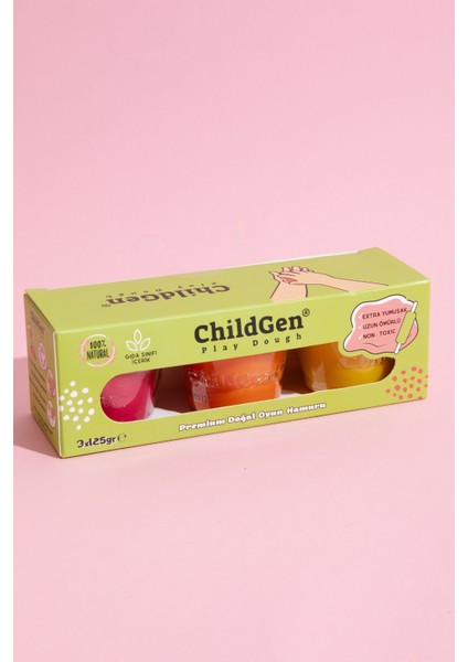 Doğal Oyun Hamuru 3'lü Set Pembe Turuncu Sarı 3X125GR - Premium Kavanoz