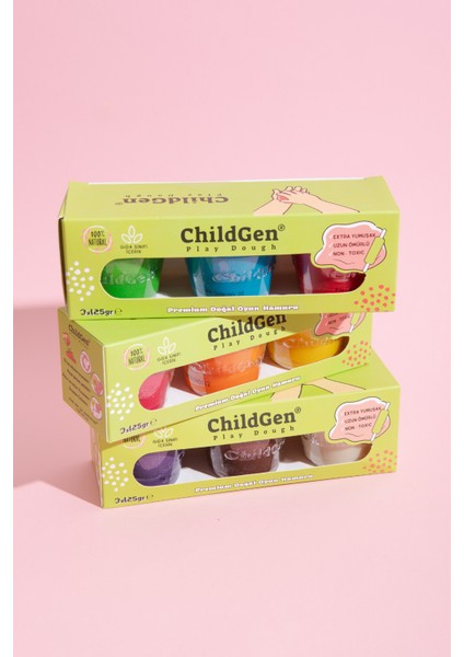 Doğal Oyun Hamuru 3'lü Set Pembe Turuncu Sarı 3X125GR - Premium Kavanoz