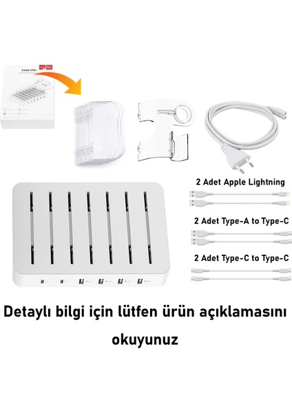 CS60 Power Delivery (PD) 3.0 60W/12A 6 Port Masaüstü USB Çoklu Şarj İstasyonu Şarj Stantı