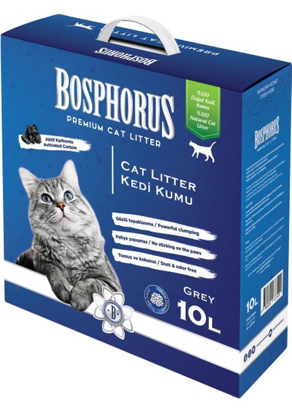 Aktif Karbonlu Hızlı Topaklanan Grey Ince Taneli Doğal Kedi Kumu 10 Lt