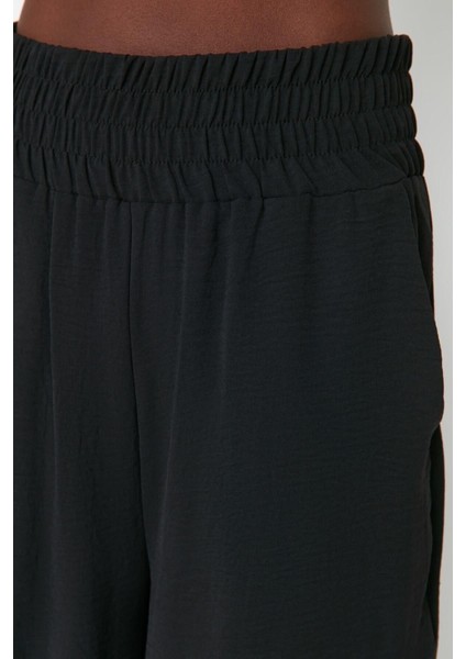 Kadın Yeni Moda Geniş Paça Uzun Boy Dokuma Wide Leg Geniş Paça Beli Lastikli Pantolon modelleri