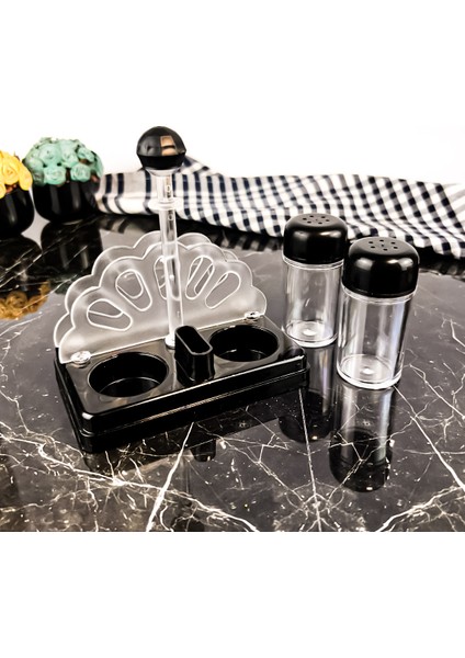 Peçetelik ve Kürdanlıklı 2li Baharatlık Seti Piano Black Renkli modelleri