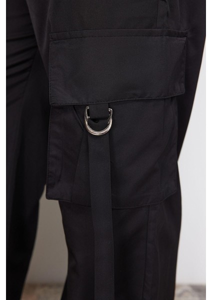 Kadın Yeni Moda Büyük Beden Geniş Paça Uzun Boy Dokuma Geniş Paça Kargo Cepli Paraşüt Pantolon