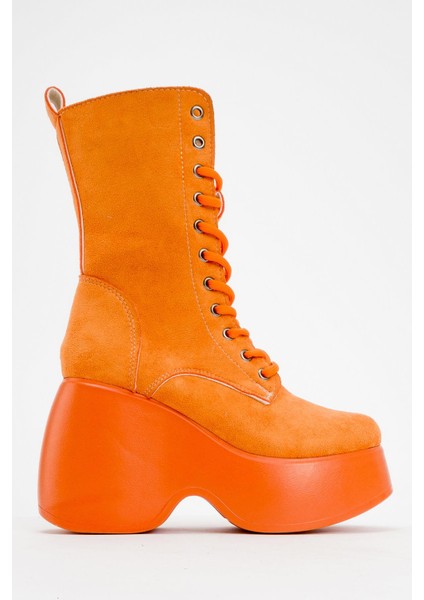 Dolgu Topuklu Bağcıklı Bot Oranj Süet fiyatları