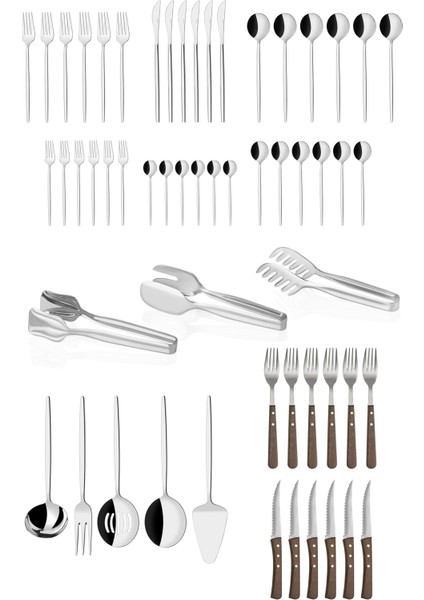 56 Parça Paslanmaz Çelik,6 Kişilik Çatal Kaşık Bıçak Takımı,yemek Takımı,steak Çatal-Steak Bıçak,servis Kepçe Seti
