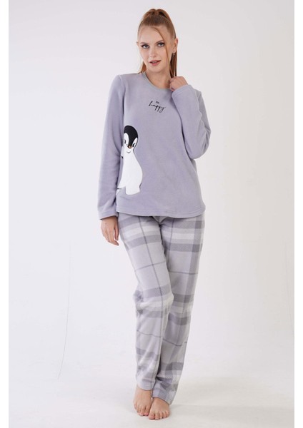 Kadın Polar Uzun Kol Gri Pijama Takım C7T8N1O303