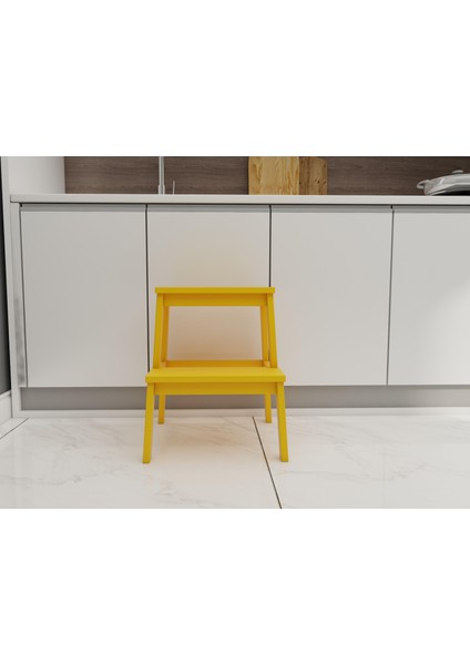 Basamaklı Ahşap Tabure Sarı Renk