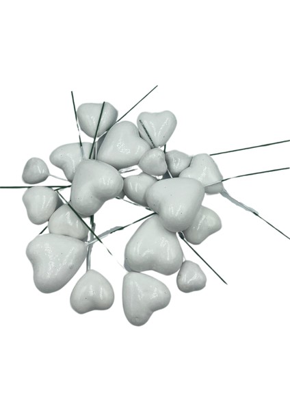 Pasta Üstü Top Süs Beyaz Kalp (20 Adet)