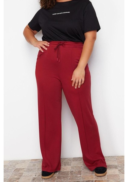 Kadın Yeni Moda Büyük Beden Geniş Paça Regular Boy Örme Yüksek Bel Wide Leg Örme Pantolon