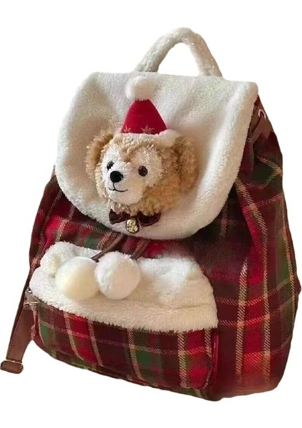 Noel Sırt Daffy Bear Ekose Peluş Sırt Çantası (Yurt Dışından)