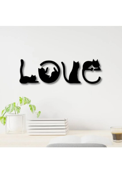 Kedi love dekoratif ahşap tablo 60 x 20 cm