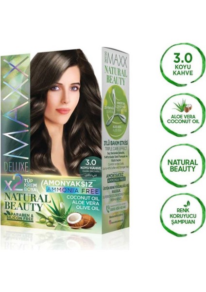 Maxx Deluxe Natural Beauty Amonyaksız Saç Boyası 3.0 Koyu Kahve - ISL4877-7447