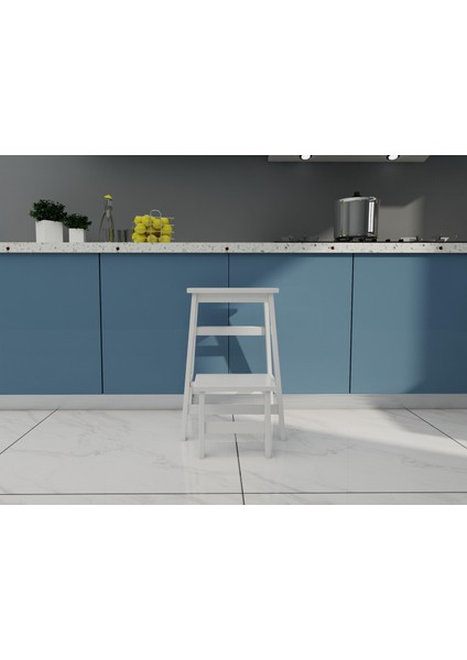 Ahşap Katlanabilir Basamaklı Tabure Beyaz Renk