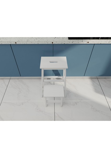 Ahşap Katlanabilir Basamaklı Tabure Beyaz Renk fiyatları