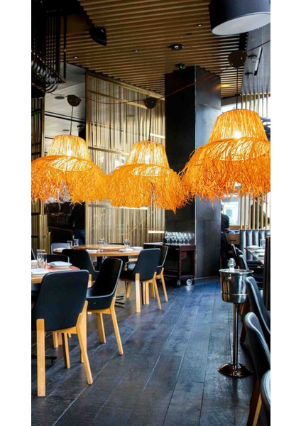 Hasır Doğal Saçaklı Dekoratif Çift Katlı Avize