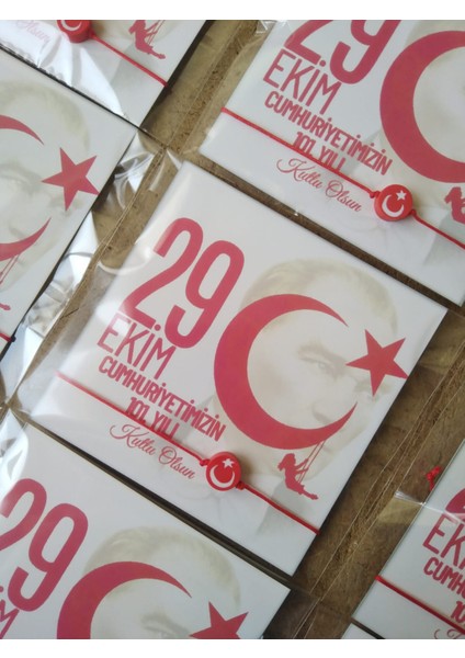 29 Ekim Cumhuriyet Bayramı Okul Öncesi Ilkokul Hediyesi Kartlı Bayrak Bileklik 10 Adet