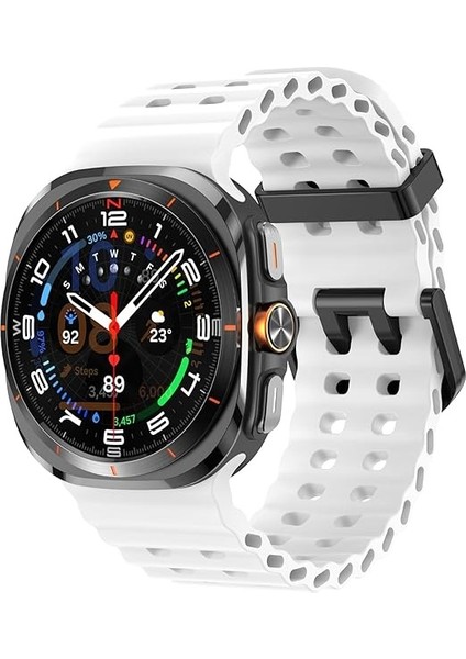 Samsung Galaxy Watch 7 Ultra 47 mm Uyumlu Dalgalı Metal Tokalı Silikon Kordon