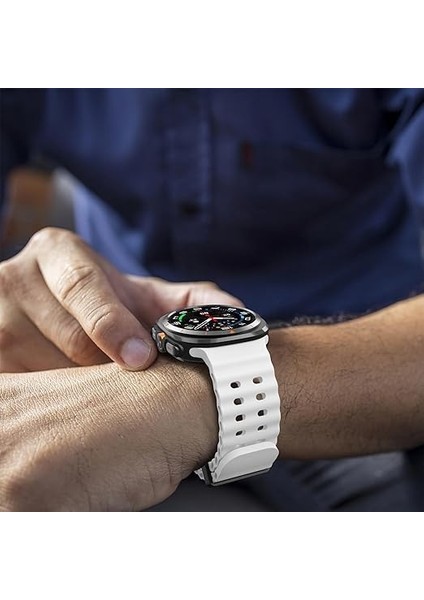 Samsung Galaxy Watch 7 Ultra 47 mm Uyumlu Dalgalı Metal Tokalı Silikon Kordon