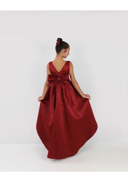 Kız Çocuk Asimetrik Bordo Anvelop Elbise Doğum Günü Parti Mezuniyet Elbise modelleri