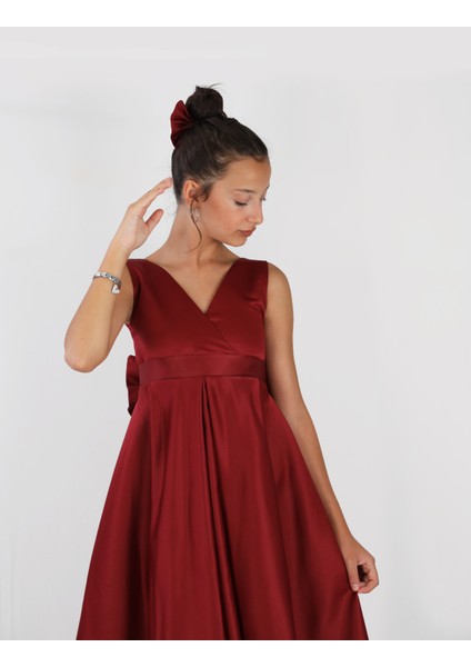 Kız Çocuk Asimetrik Bordo Anvelop Elbise Doğum Günü Parti Mezuniyet Elbise fırsatları