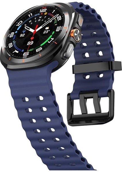 Samsung Galaxy Watch 7 Ultra 47 mm Uyumlu Dalgalı Metal Tokalı Silikon Kordon