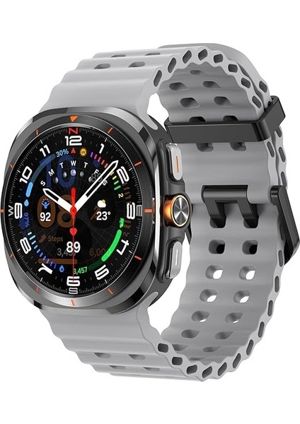 Samsung Galaxy Watch 7 Ultra 47 mm Uyumlu Dalgalı Metal Tokalı Silikon Kordon