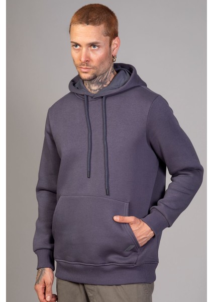 Erkek Regular Fit Kanguru Cepli Kapüşonlu Antrasit Sweatshirt