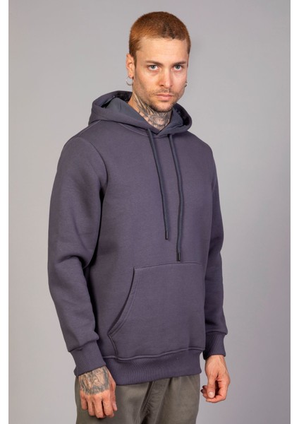 Erkek Regular Fit Kanguru Cepli Kapüşonlu Antrasit Sweatshirt fiyatları
