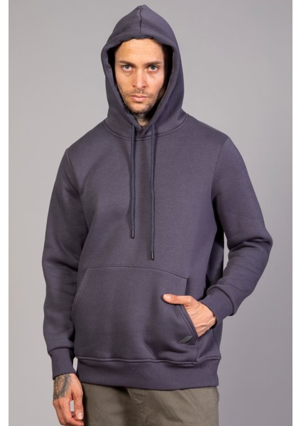 Erkek Regular Fit Kanguru Cepli Kapüşonlu Antrasit Sweatshirt modelleri