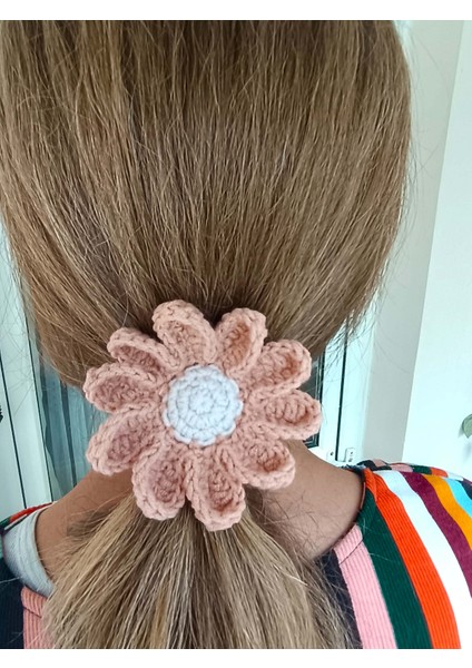 Çiçek Desenli Büyük Lastik Toka Kadın Kız El Örgüsü