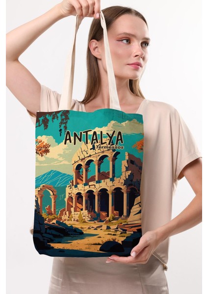Kanvas Antalya Termessos Baskılı Bez Çanta