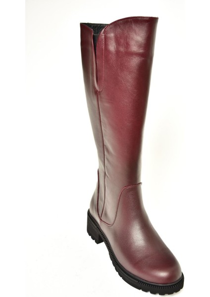 N654226103 Bordo Hakiki Deri Günlük Kadın Çizme modelleri