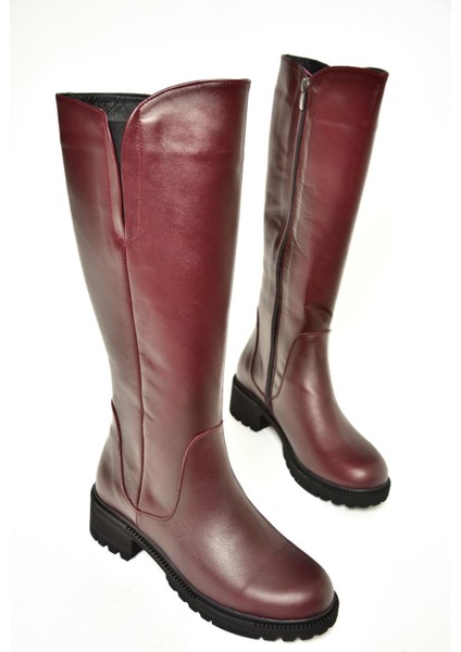N654226103 Bordo Hakiki Deri Günlük Kadın Çizme fırsatları