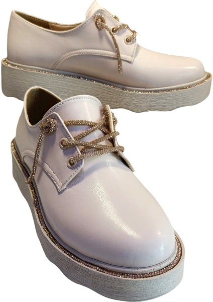 160 Kadın Taşlı Bağcıklı Casual Ayakkabı Ten