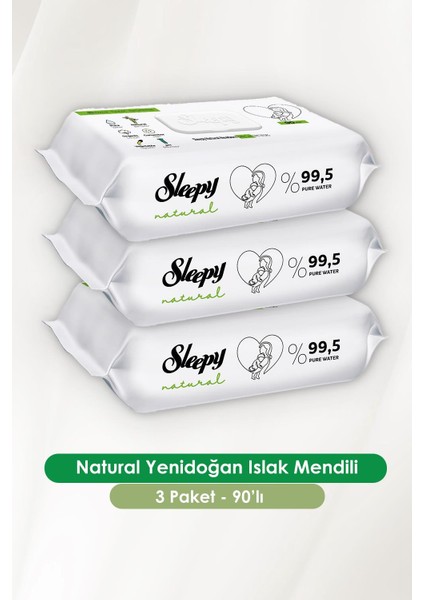 3'lü Natural Yenidoğan Islak Mendili 90 Adet ve Rosıe