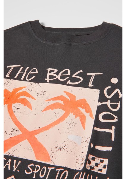 The Best Yazılı Palmiye Tasarım Baskılı Füme Çocuk T-Shirt modelleri