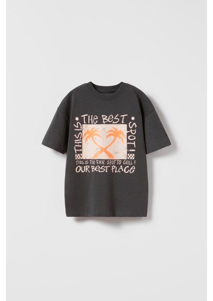 The Best Yazılı Palmiye Tasarım Baskılı Füme Çocuk T-Shirt fırsatları