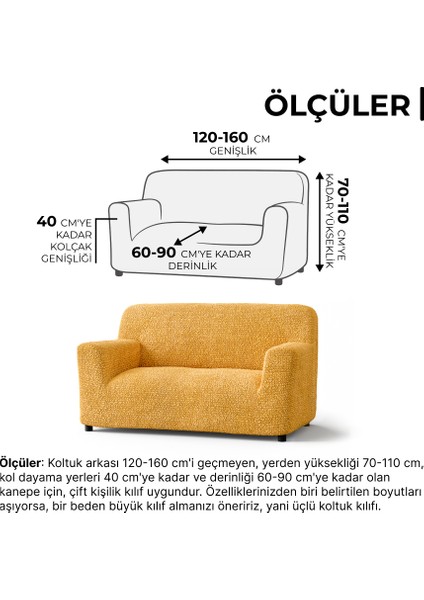 Lastikli Esnek ve Yıkanabilir 2 Kişilik Koltuk Örtüsü Çekyat Kanepe Kılıfı -Ocre