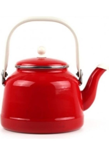 Emaye Çaydanlık 2,5 Litre Çinko Bitki Çayı Demliği Tekli Üstten Tutmalı Kırmızı