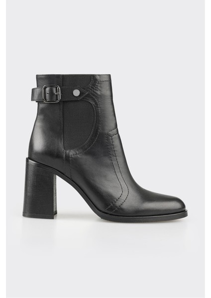 Siyah Deri Kadın Klasik Bot